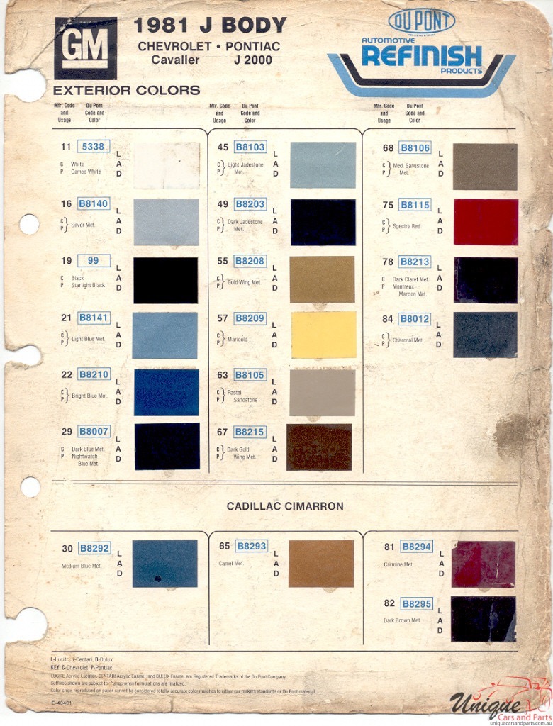 1981 Chevrolet And Pontiac Paint Charts DuPont